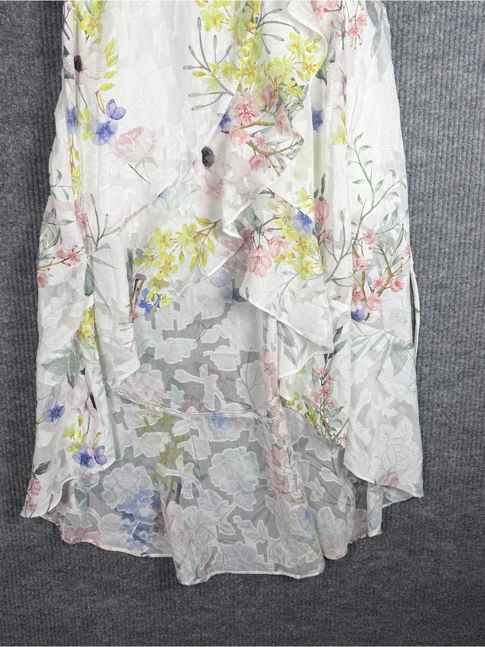 Julia Jordan Floral Hi-Low Maxi Dress Asymmetrical  Cold Shoulder Size 6 Ruffled - Picture 5 of 6